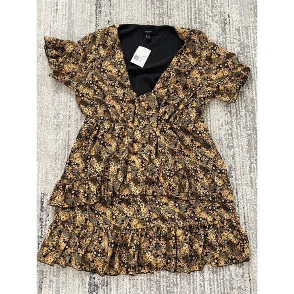 Forever 21 Womens Black Yellow Floral Woven Midi Dress Plus Size 1X - BNWT